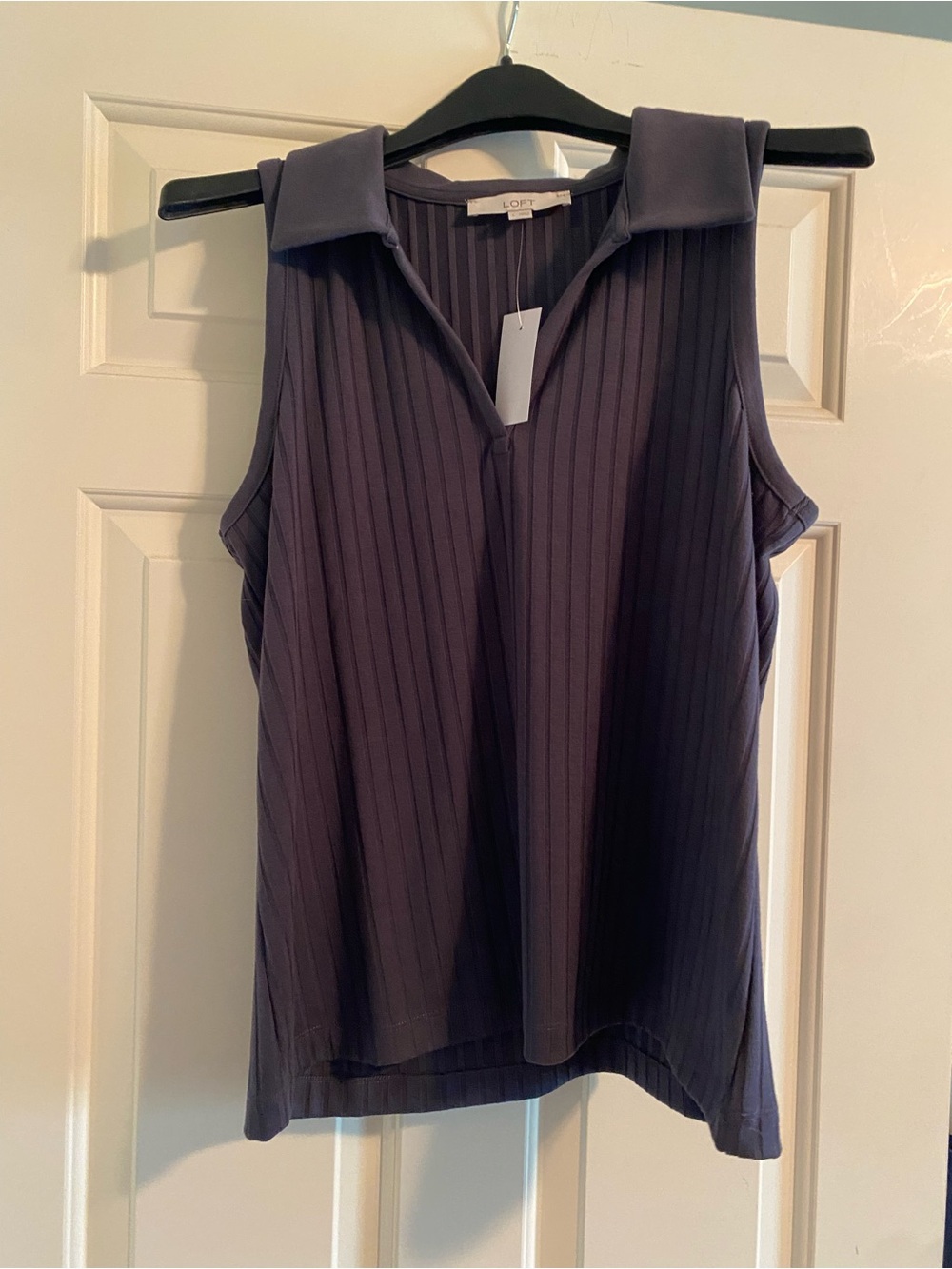 LOFT Ribbed Collared Sleeveless Top - Charcoal Grey (looks purple in pics)